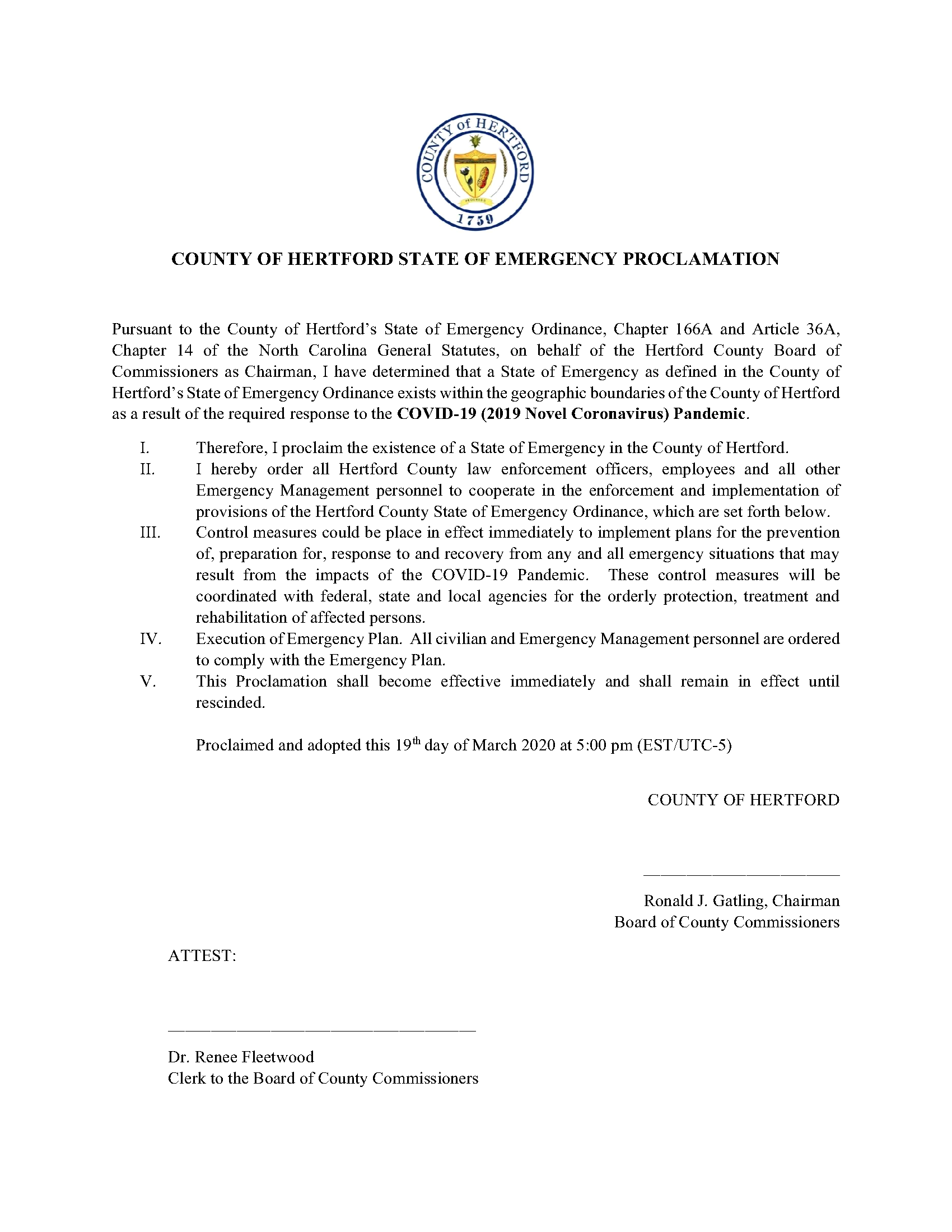 COVID-19 State of Emergency Proclamation 031920